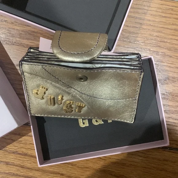 Rare Retro Juicy Couture Pam & Gela Gold Leather Credit Card/Gift Card Wallet
